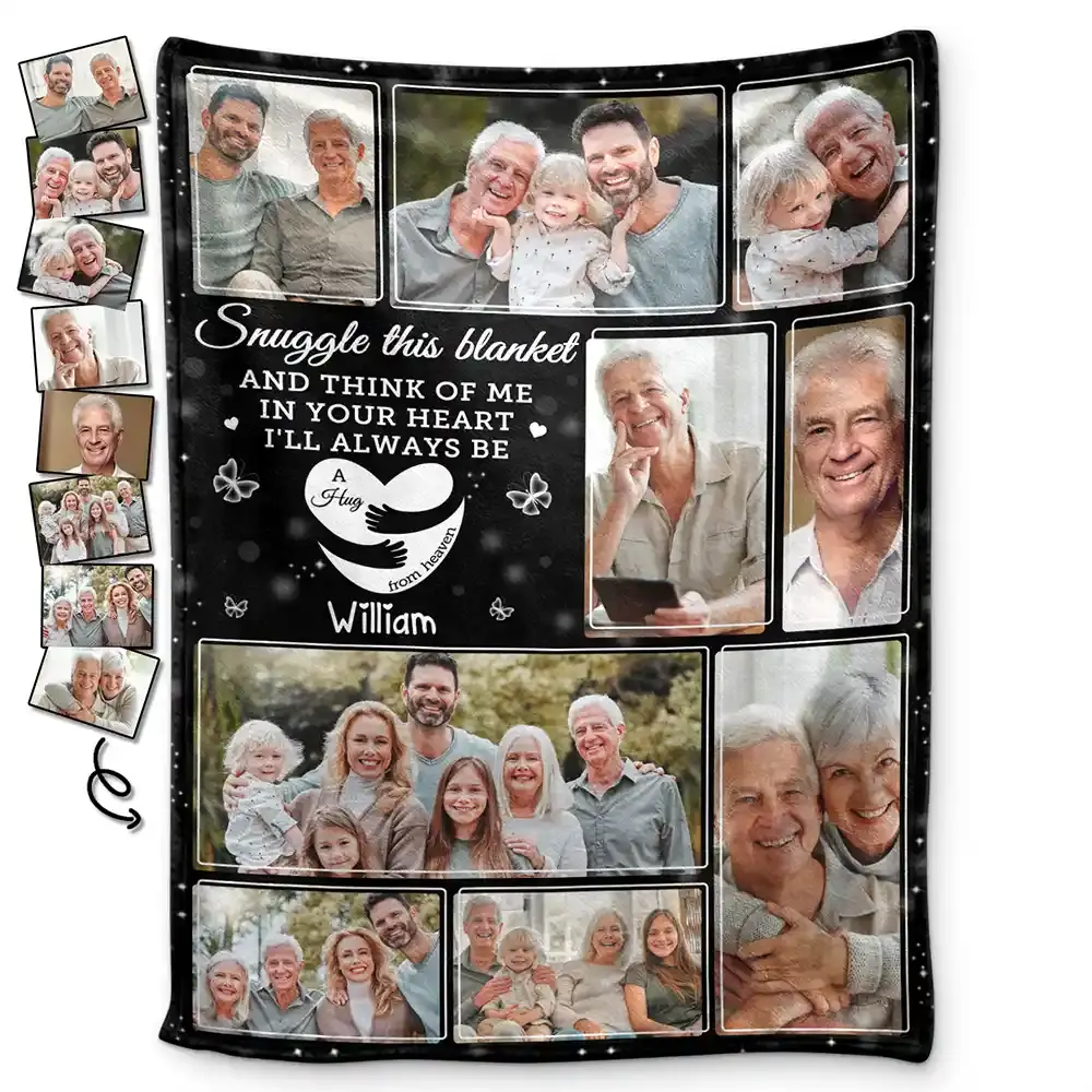 Custom Memorial Photo Blanket for Grandpa, "A Hug From Heaven" Themed Soft Throw Blanket