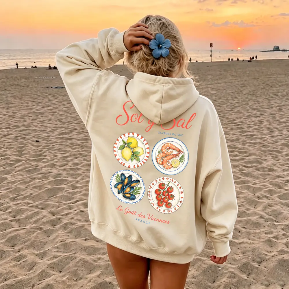Unisex 100% Cotton Oversized Hoodie | Vintage European Summer Graphic Sweatshirt, Retro Mediterranean Tomato Girl Pullover, Heavyweight Hooded Top