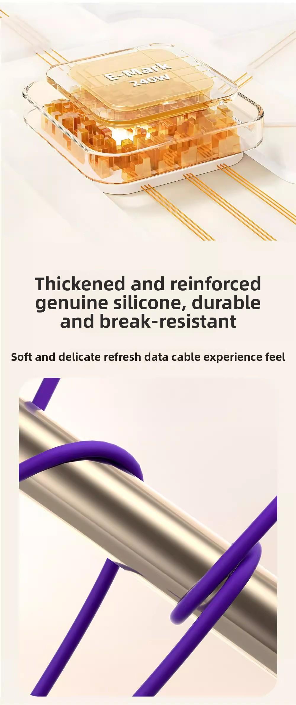 240W light-emitting four-in-one mobile phone data cable PD super fast charging dual-port charging data cable with colorful breathing light