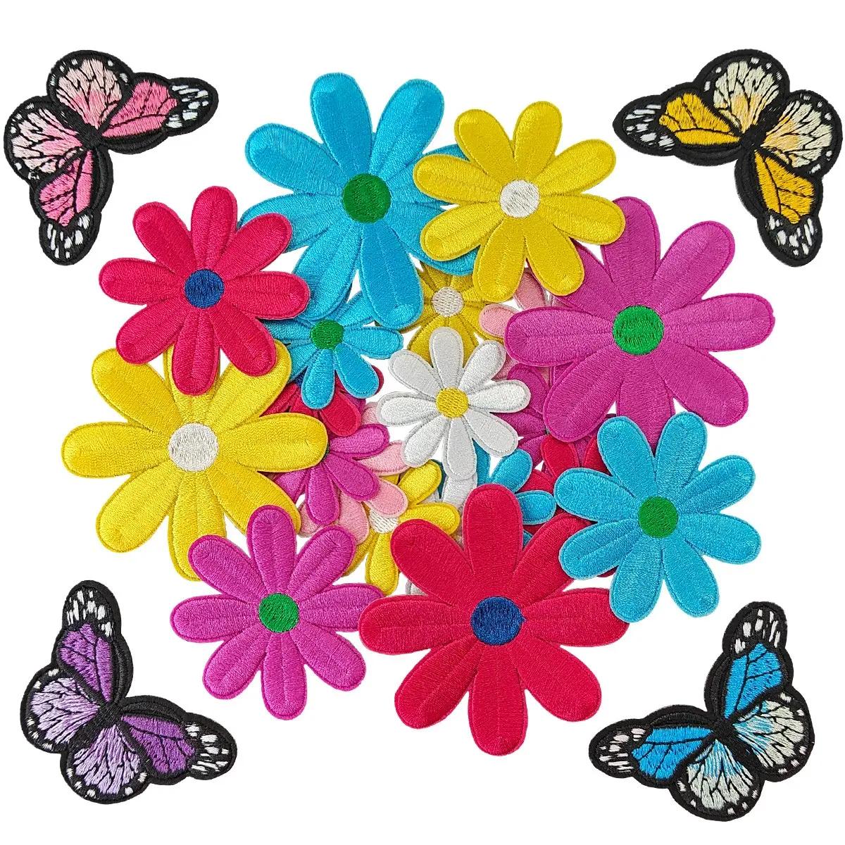 Butterfly Daisy Iron on Patches, 24 Pcs/Set Colorful Floral Embroidered Patches Set, Perfect for DIY Decorating on Denim Jackets, T-Shirts, Hats, and Backpacks
