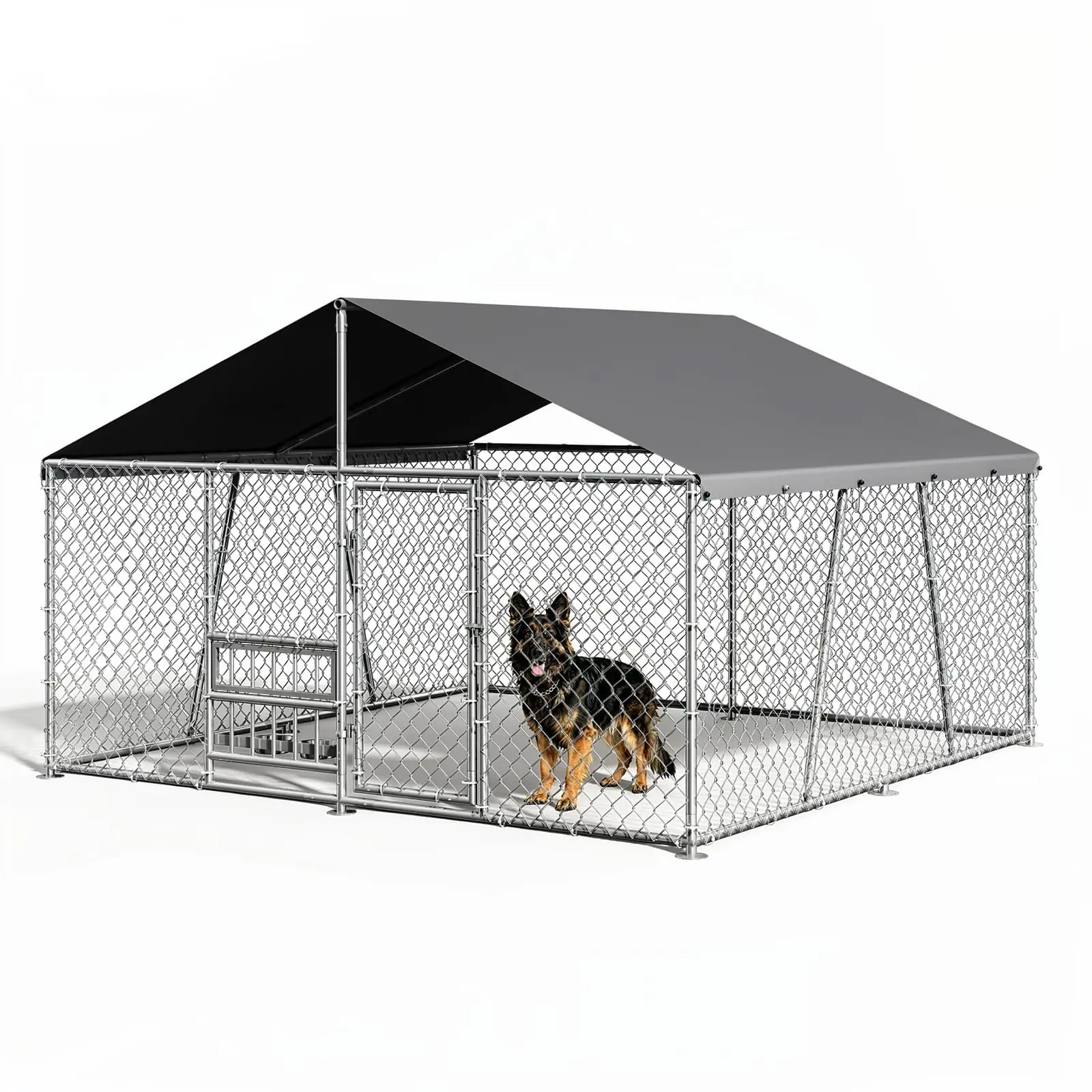 Heavy-Duty Outdoor Dog Kennel - Metal Wire Enclosure with Waterproof Roof, Lockable Door, Secure for Large Dogs, Ideal for Backyard or Farm