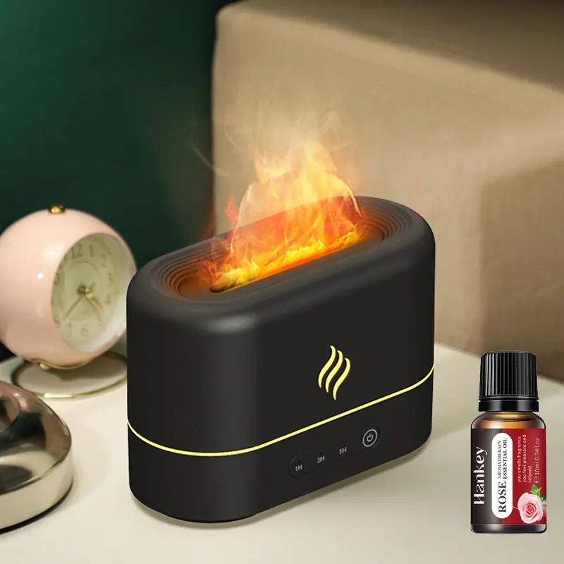 7 Color Essential Oil Diffuser, Flame Simulation Ultrasonic Humidifier Lighting with Timer, Quiet Aromatherapy Diffuser, Bedroom, Home, Office Air Diffuser, Auto Shutoff, Night Light - USB Powered Essential Oil Diffuser for Bedroom and Travel Office