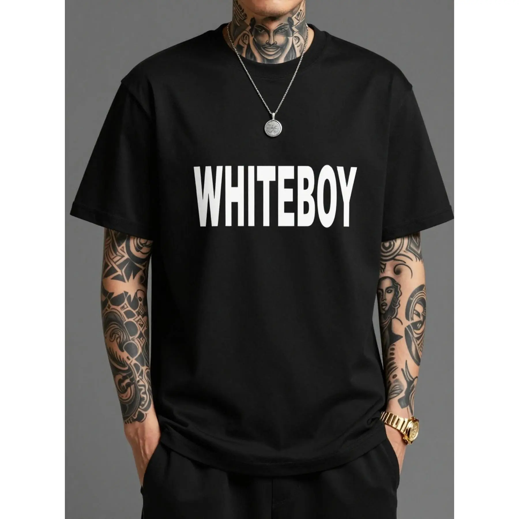 Oversized Black T Shirt with a Striking White 'WHITEBOY' Design Streetwear for Daily Use
