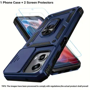 Phone Case - Shockproof Protective 3 Pack [1 Phone Case with 2 Clear Screen Protectors] Suitable for Moto G Stylus 2025/2026 Moto G 5G 2024, Moto G Play 5G 2024, Moto G Power 2024, Moto G Stylus 2024, Moto G Play 4G 2024 Phone Case Cover Accessories