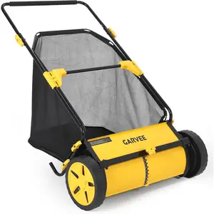 26" Push Lawn Sweeper with 10-Position Height Adjust | 7 Cu. Ft. Wheel-Driven Leaf & Grass Collector, Upright Storage Manual Yard Vacuum