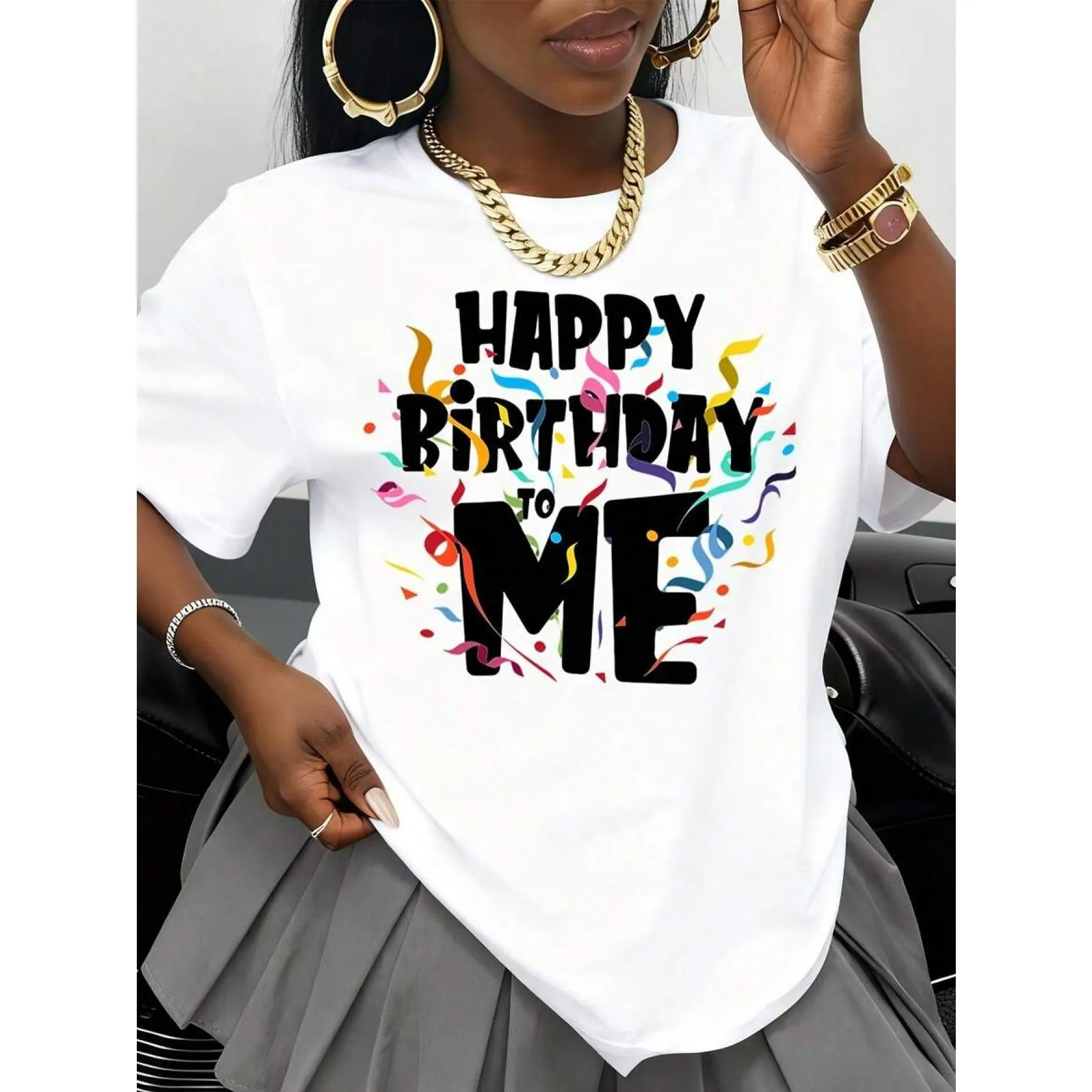Happy Birthday, Happy Birthday to Me T-shirt Lady Birthday Celebration Gift Party, Dressed in Fun, Graphic Tea, Genderless, Casual Tops, Designed for Birthday Season, Festive Style outfit men father day smooth texture fabric graphic tee manga