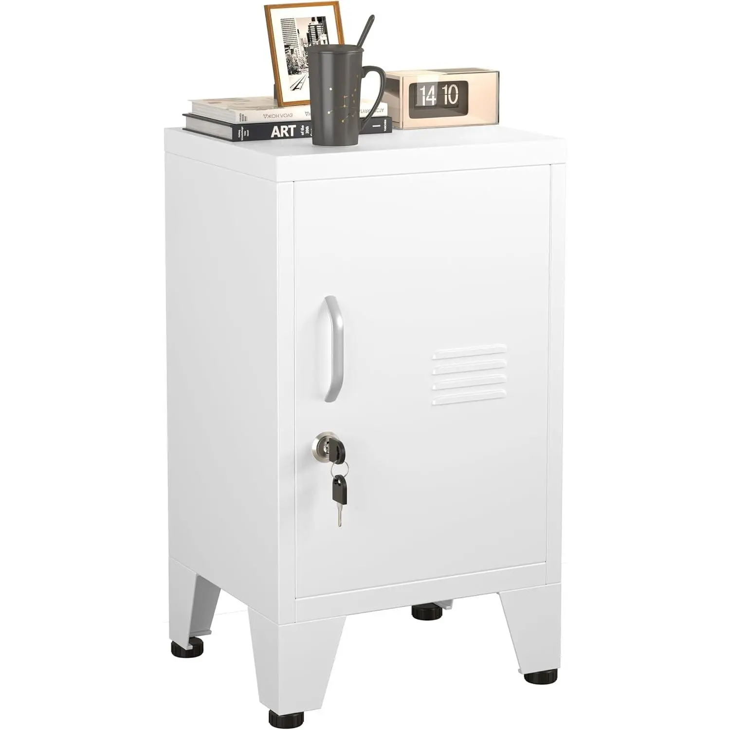 24.5"H Metal Locker Storage Cabinet with Lock - Small Lockable Employees Locking Cabinet Steel Locker Adjustable Shelf & Feet, Single Door Lockable Cabinet for Home, School, Office, Gym (White)