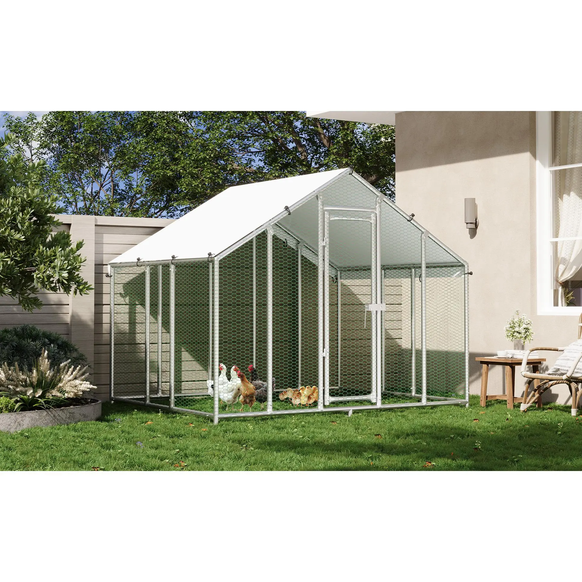 Spacious Outdoor Cat Enclosur,Catio Outdoor Cat Enclosure 49ft² Large Walk in Cat Cage Outdoor Cat Playpen Patio with Weatherproof Roof, 2 Resting Houses and 7 Platforms(Light Grey)