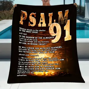 1Pc Psalm 91 Bible Verse Blanket Ultra-Soft Heavyweight 280Gsm Flannel Throw God Is Our Protector All Season Christian Gift For Bed, Sofa, Travel Hebrews 135-6 Psalm 91 Scripture Brownbeige Religious Decor Perfect For Baptism, Wedding