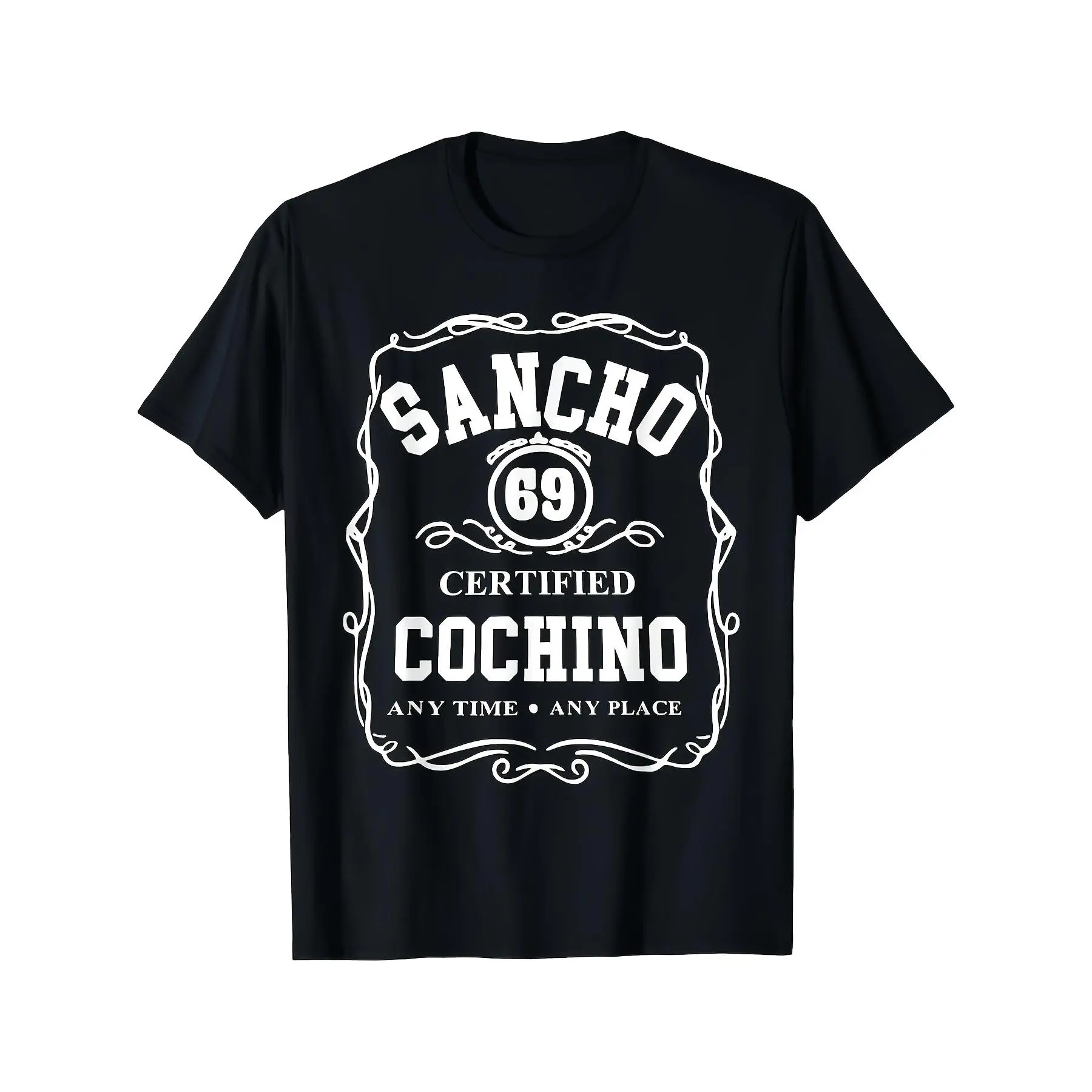 [100% Cotton] 100% Cotton  Men'S Retro SANCHO 'COCHINO' Graphic Tee - 100% Soft And Breathable Short Sleeve Round Neck Shirt, Black And White Vintage Style, Machine Washable Casual Wear for Daily Use - Perfect