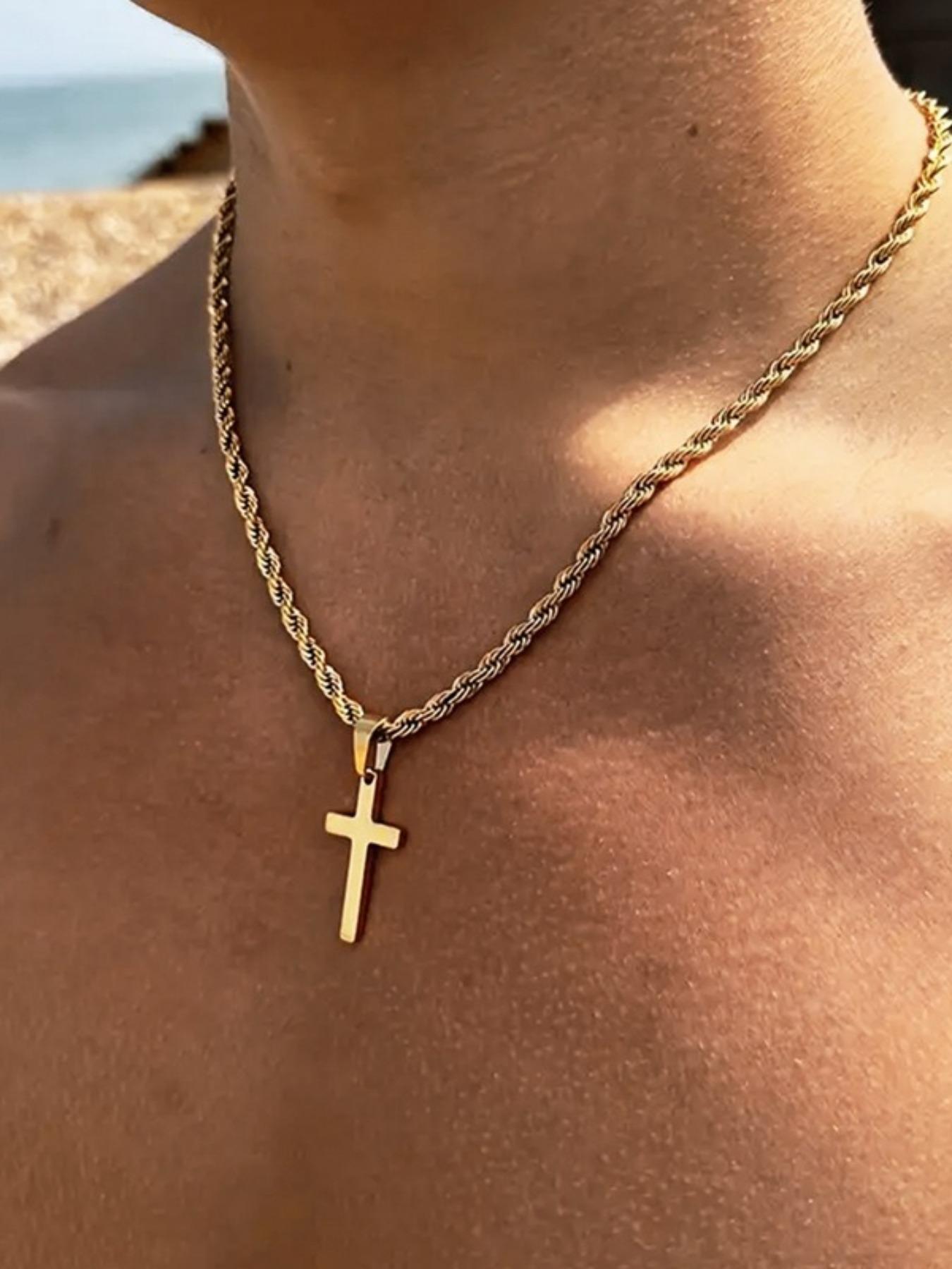 Men's Stainless Steel Cross Pendant Necklace, Fashion Jewelry for Party, Daily Clothing Decor, Trendy All-match & Exquisite Jewelry for Birthday Gift