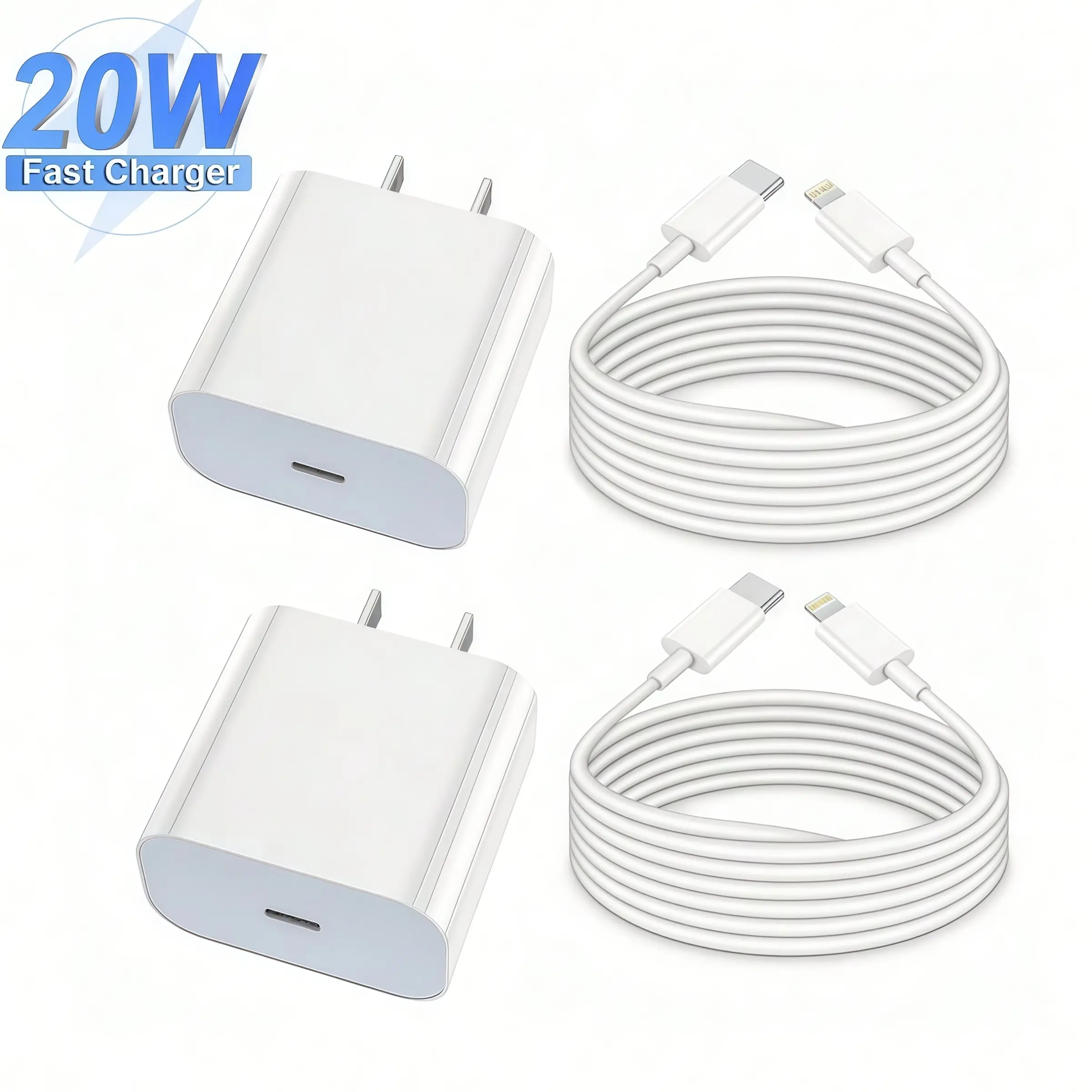 2-Pack 20w Charger Set, Fast Charging Adapter + 3.3ft Efficient Data Transfer Cable, Compatible with iPhone 14/13/12/11/XS/XR/8/7/6/iPad Series