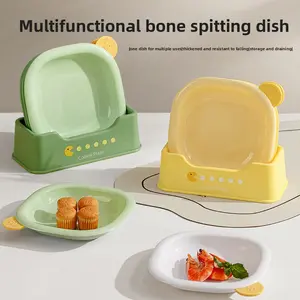Cute Bear Snack Plate Set of 2 Aesthetic Plastic Serving Tray Kawaii Cookie Plate Candy Dish Dessert Plate Green Yellow