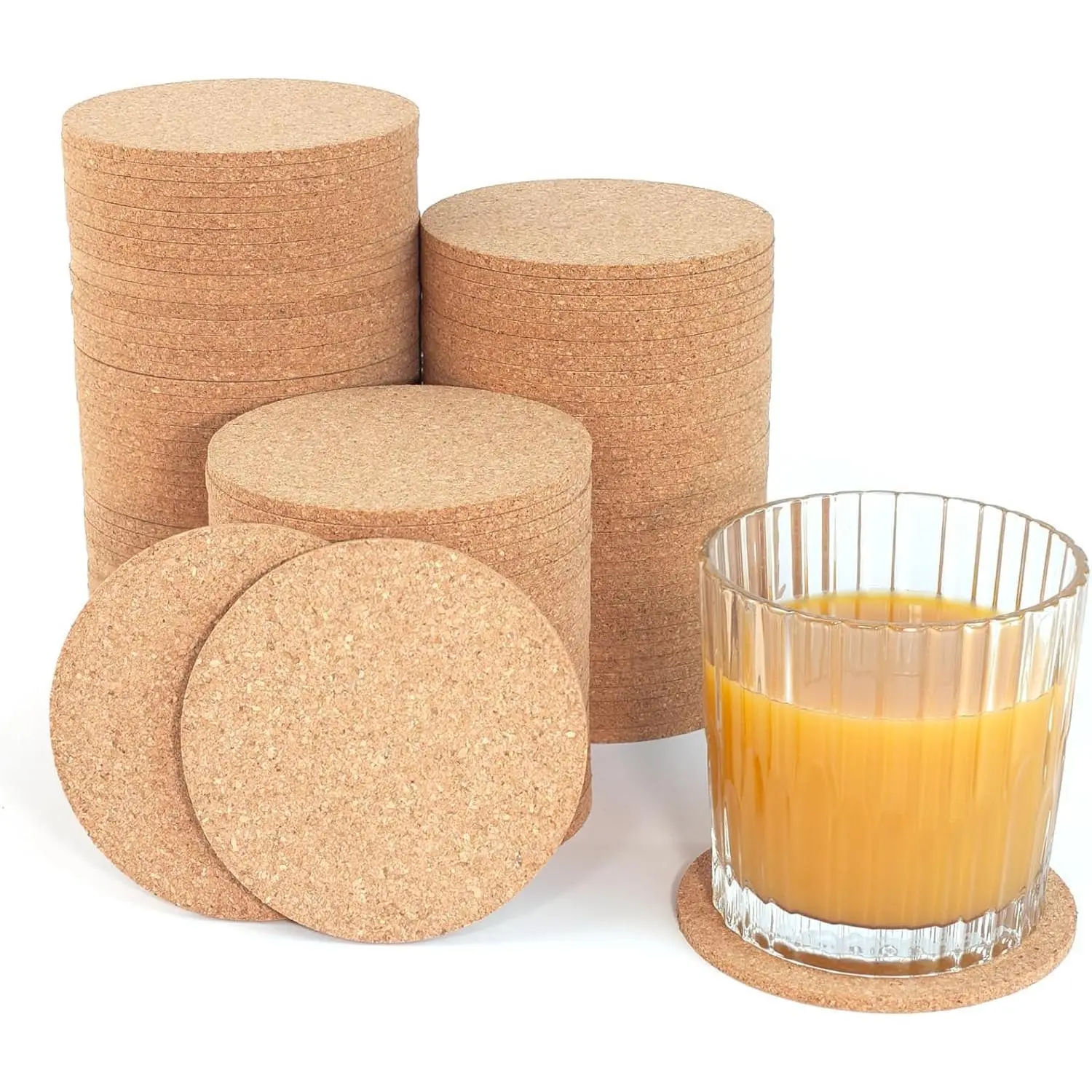 Cork Coasters Bulk 100 Pack - Blank Round Natural Cork for Laser Engraving & DIY Crafts - Absorbent Heat Resistant Non-Slip 3.5" (90mm) - Wedding Favors, Coffee Bar & Restaurant