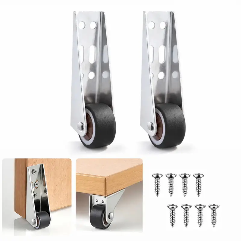 Vertical Track Roller Wheel, Heavy Duty Durable Sliding Door Bottom Guide, Anti-Wobble Door Stop, Nylon Wheel & Aluminum Bracket, Smooth Quiet Sliding, Easy to Install Replacement Parts for Barn Door, Interior Door, Wardrobe, Cabinet, Closet Organizer