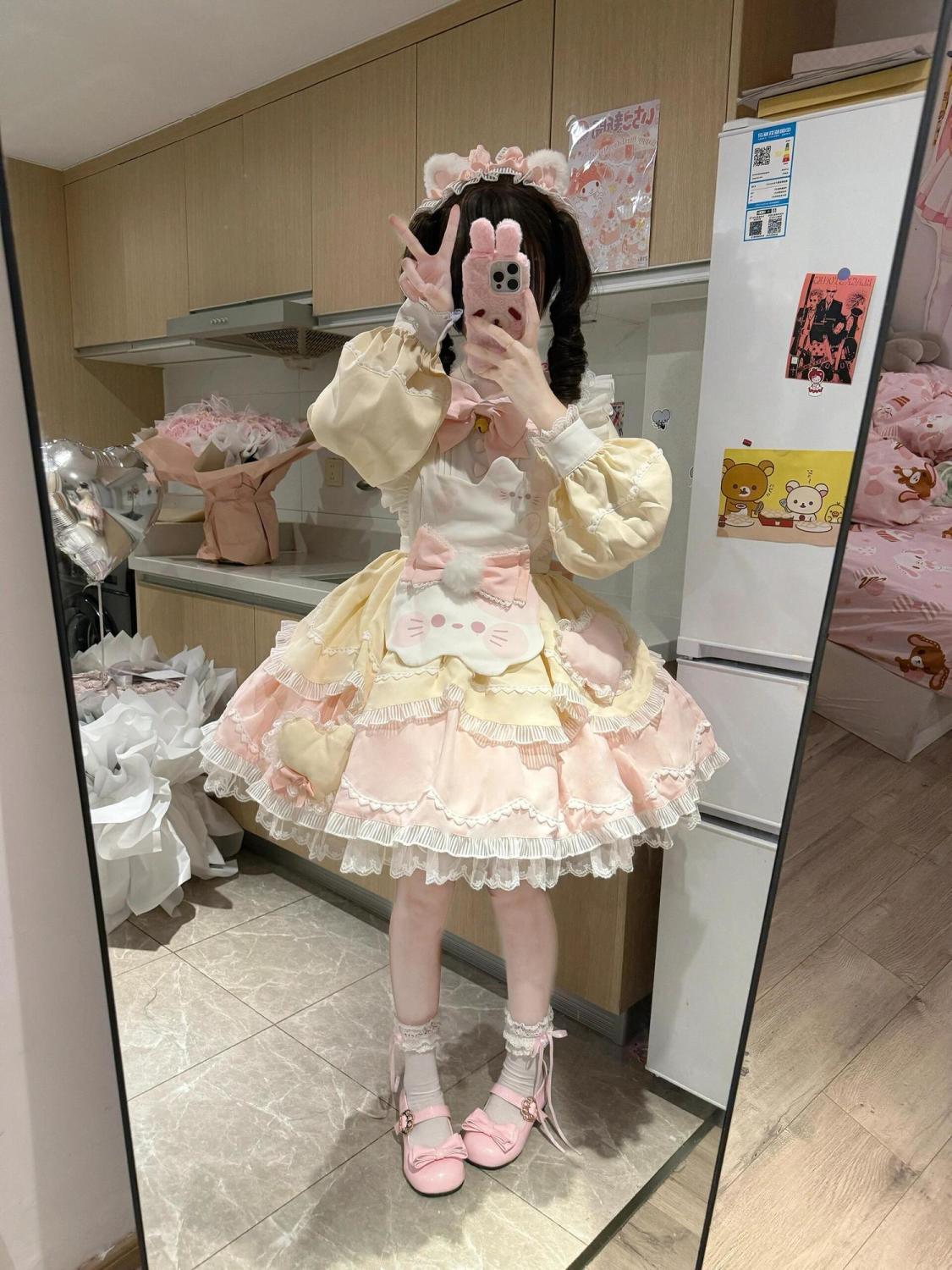 Autumn Sweet Japanese Lolita Kawaii Elegant Dress Women Princess  Bow Design Dresses Female Fairy Chic Korean Popular Clothes
