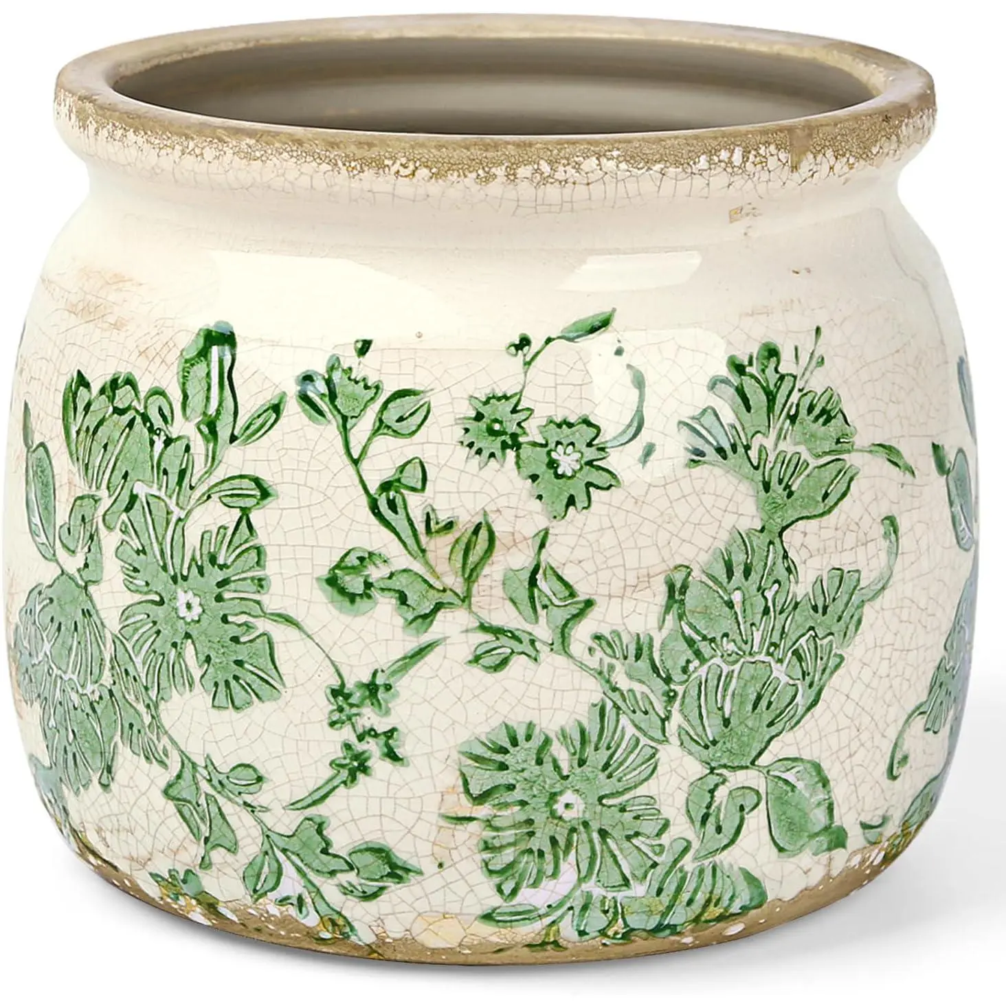 Flower Pots Planters for Indoor  Ceramic  Pots with Drainage 6.1 Inch  Ceramic Pots for  Outdoor  Garden Decor, Crackled Green Peony