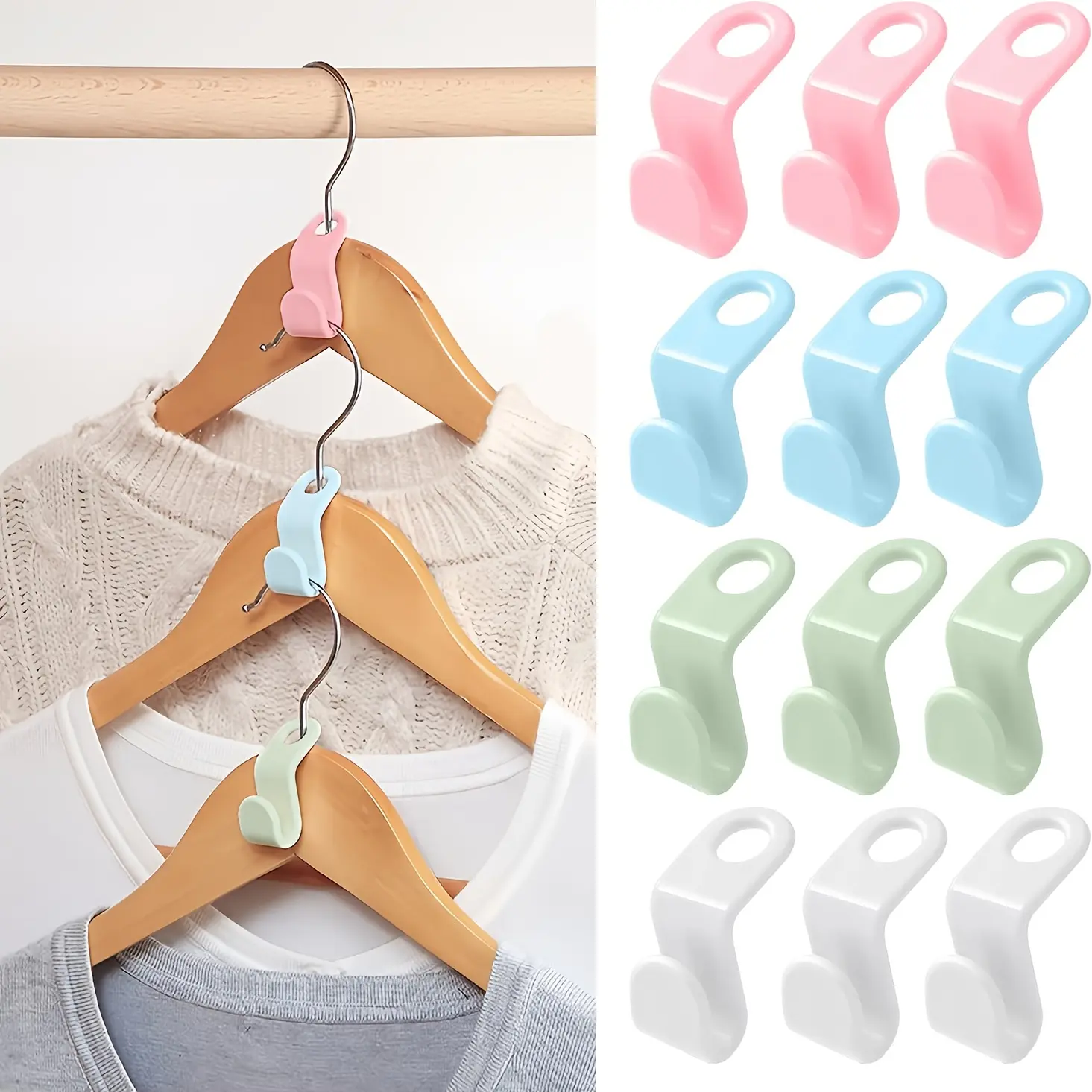 12/24pcs Space-Saving Hanger - Clothes Attachment Hooks, Stacking Saves Space, Plastic Wardrobe Organizer & Storage Extender,, Utility Hooks