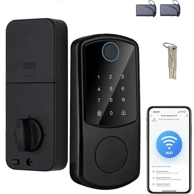 WiFi Smart Deadbolt with Fingerprint Recognition, Keyless Entry, Built In WiFi, Touchscreen Keyboard, APP Remote Control, Auto Lock, Easy Installation