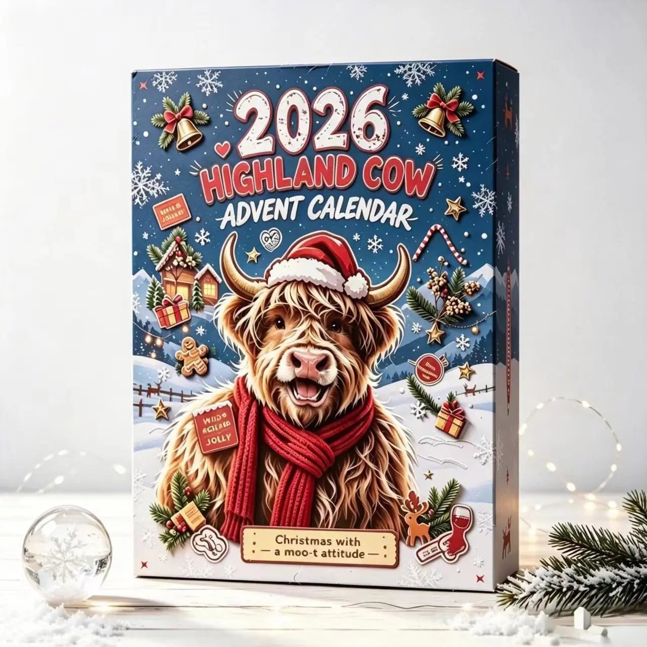 Highland Cow Christmas Countdown Calendar, 24-Day Countdown Gift Box, Perfect for Holiday Decorations, Festive Season Essentials