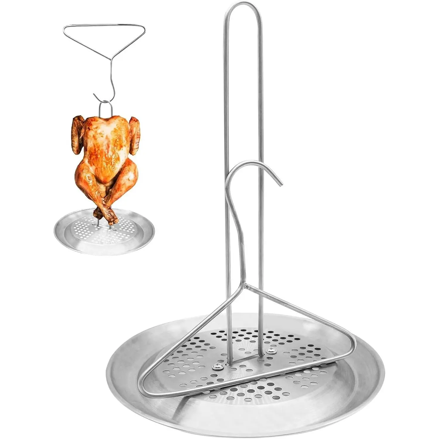Stainless Steel Turkey Fryer Stand Kit with Drip Pan, Turkey Chicken Fryer Stand & Hanger Set Suitable for Outdoor Turkey Deep Fryer Grill Accessories