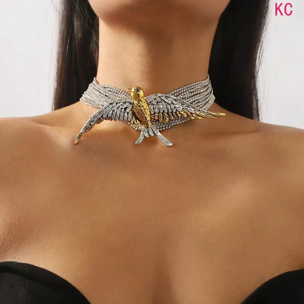 Multi-Layer Rhinestone Swallow Pendant Necklace, Eye-Catching Neck Jewelry For Fashion Women Daily Hot Girl Outfits