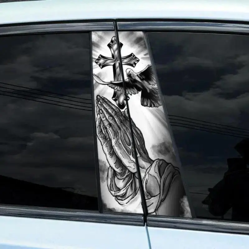 Vinyl Decals, 2-Pack Inspirational Christian Cross Stickers for Car & Vehicle B-Pillar, Waterproof & Scratch-Resistant