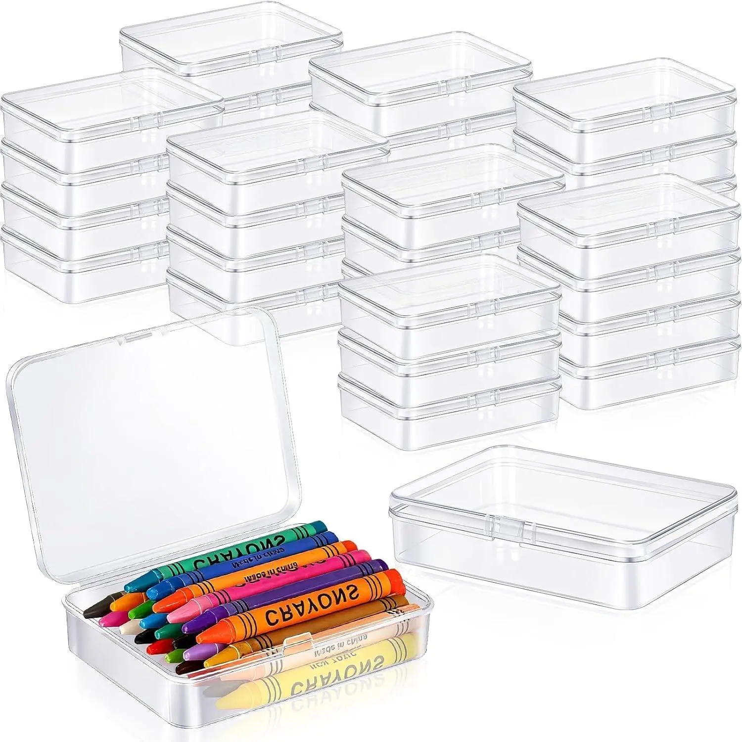 36 count Plastic Crayon Box, Mini Plastic Storage Containers with Lid, 4.5x3.4 Inches Clear Rectangle Box Small Storage Boxes for Crafts,  Beads, Office Supplies (Clear)