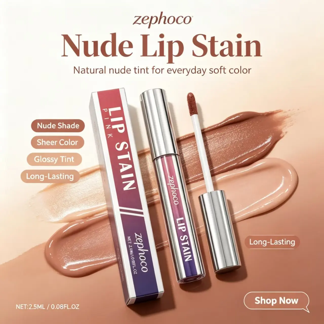Zephoco Hydrating Matte Peel Lip Stain, Moisturize Dry Lips, Vivid Long-Wear Transfer-Proof Lip Cosmetic