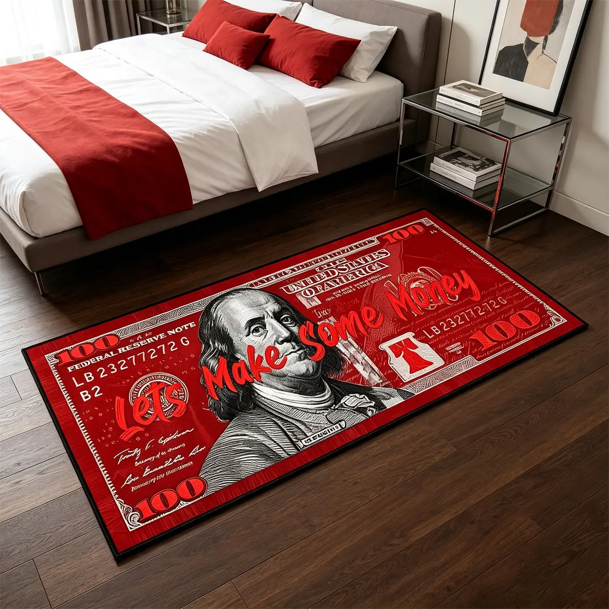Red Dollar Rug, Non-Slip Floor Mat Bedside Carpet, American Style Cool Trendy Home Decor Carpet, Decorative Area Rug, Long Rug, Gift, for Bedroom, Living Room, Kitchen, Bathroom, Gaming Room, Closet