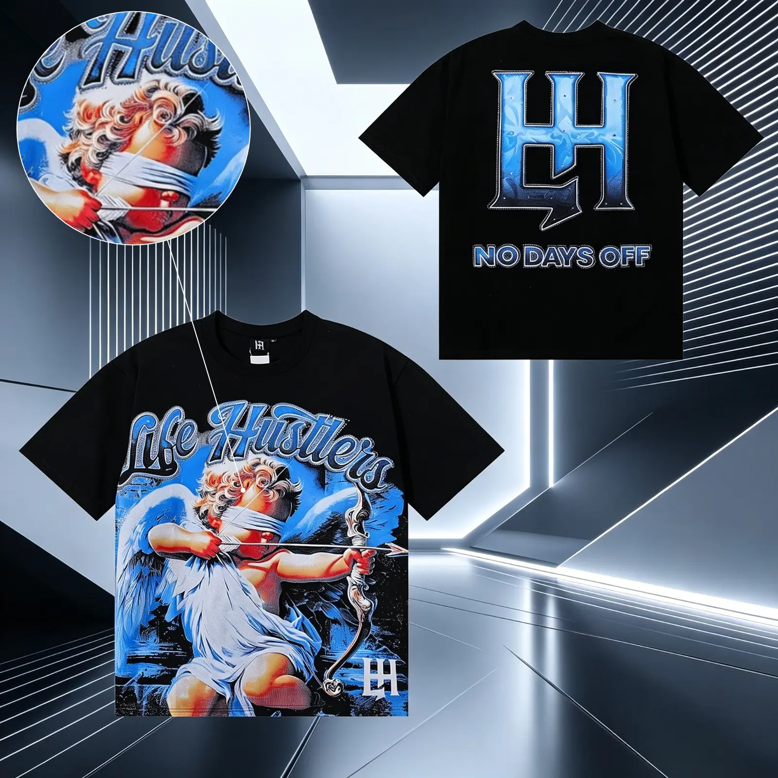 Men’s Y2K Life Hustlers Retro Graphic T Shirt Archery Masked Angel Astronaut Print Streetwear Hip Hop Oversized Tee Vintage Cotton Summer Casual Short Sleeve Crew Neck Top Indiana Outfit TikTok Viral Aesthetic Festival Party Outfit Independence Day 4th
