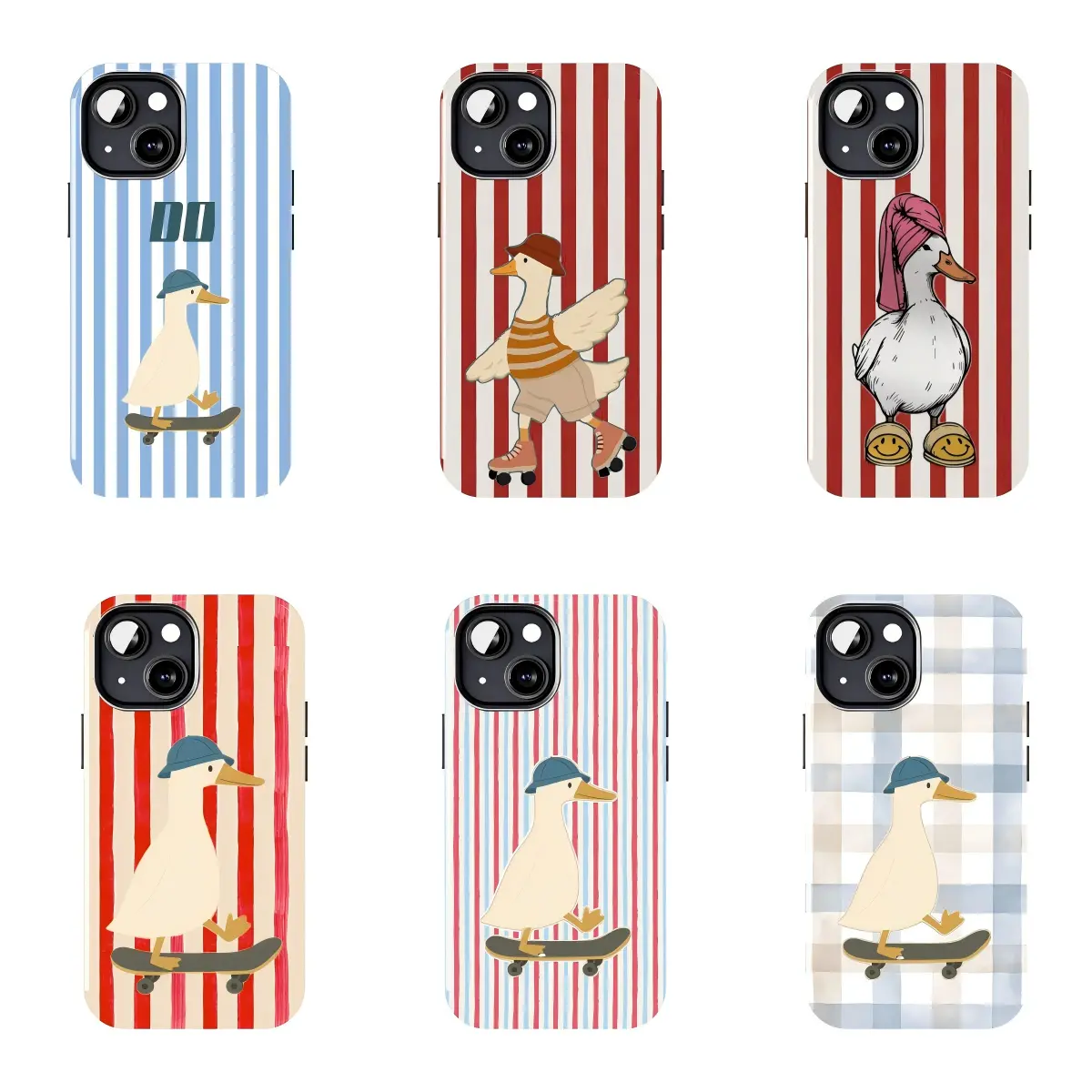 Skater Duck Phone Case, Kawaii Cartoon Animal Graphic Protective Cover, Compatible with iPhone 11–17 Pro Max/Plus Series and Samsung Galaxy S23–S25 Series