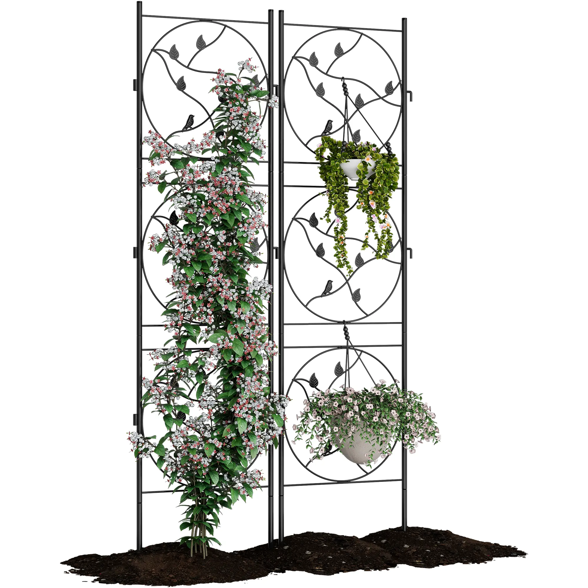 GAOMON Rustproof 72" Black Metal Garden Trellis – Decorative Outdoor Plant Support for Climbing Vines, Roses, Flowers – Freestanding Trellis for Yard, Patio & Potted Plants – 2 Pack