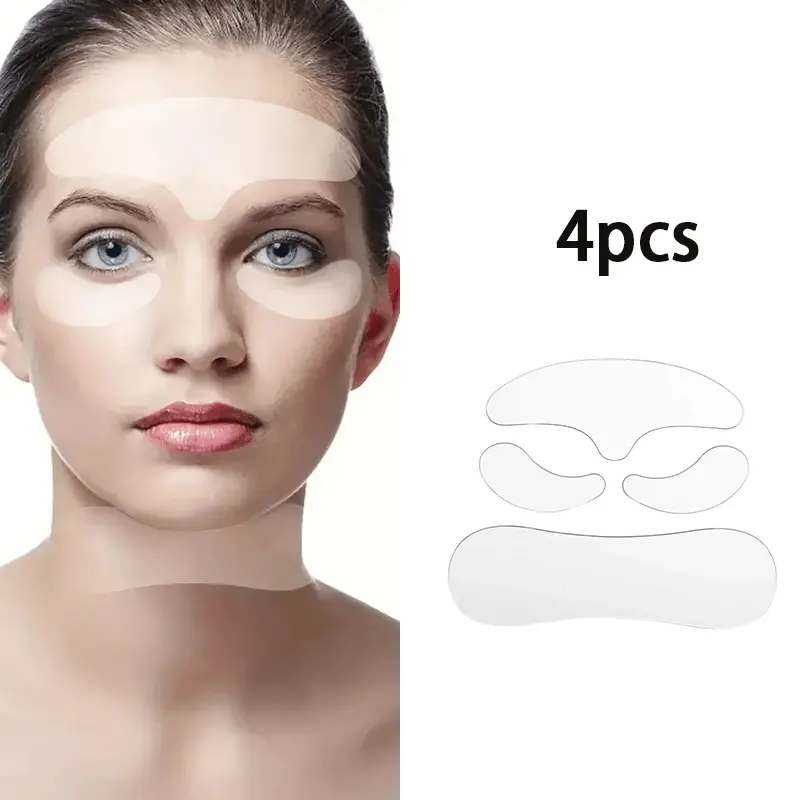 4 Pcs Silicone Facial Patches, Reusable Soft Silicone Skin Pads for Forehead, Eye Area & Neck, Washable Comfortable Face Skin Care Stickers, Gentle Home Daily Skincare Tool for Women, Repeated Use Skin Accessory for Night Sleeping & Daily Beauty Routine