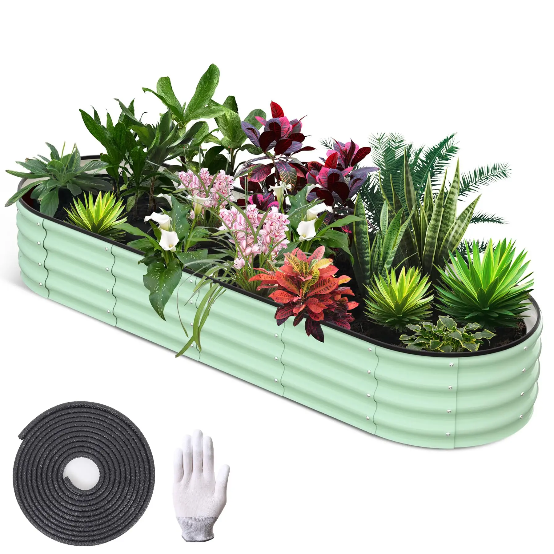 Galvanized Metal Raised Garden Bed, Oval Round Deep Root Planter Box Heavy Duty Stable Above Ground Planter for Vegetables Flowers Herbs Outdoor Patio Yard