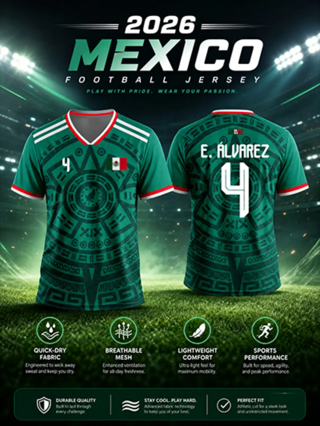 2026 Mexico Aztec Maya Calendar Soccer Jersey, Sporty Slim-Fit, Quick-Dry Breathable, All-Over Print, Fan Apparel, Streetwear