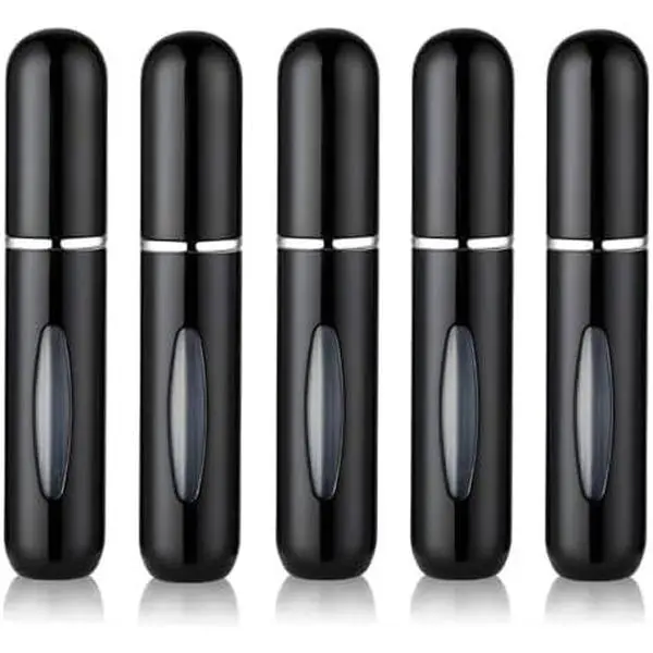 Perfume Atomizer Spray Bottles, 5 Pack Colorful Refillable Mini Travel Containers for Cologne & Fragrance, Color-O, Mini Size, Five Pieces