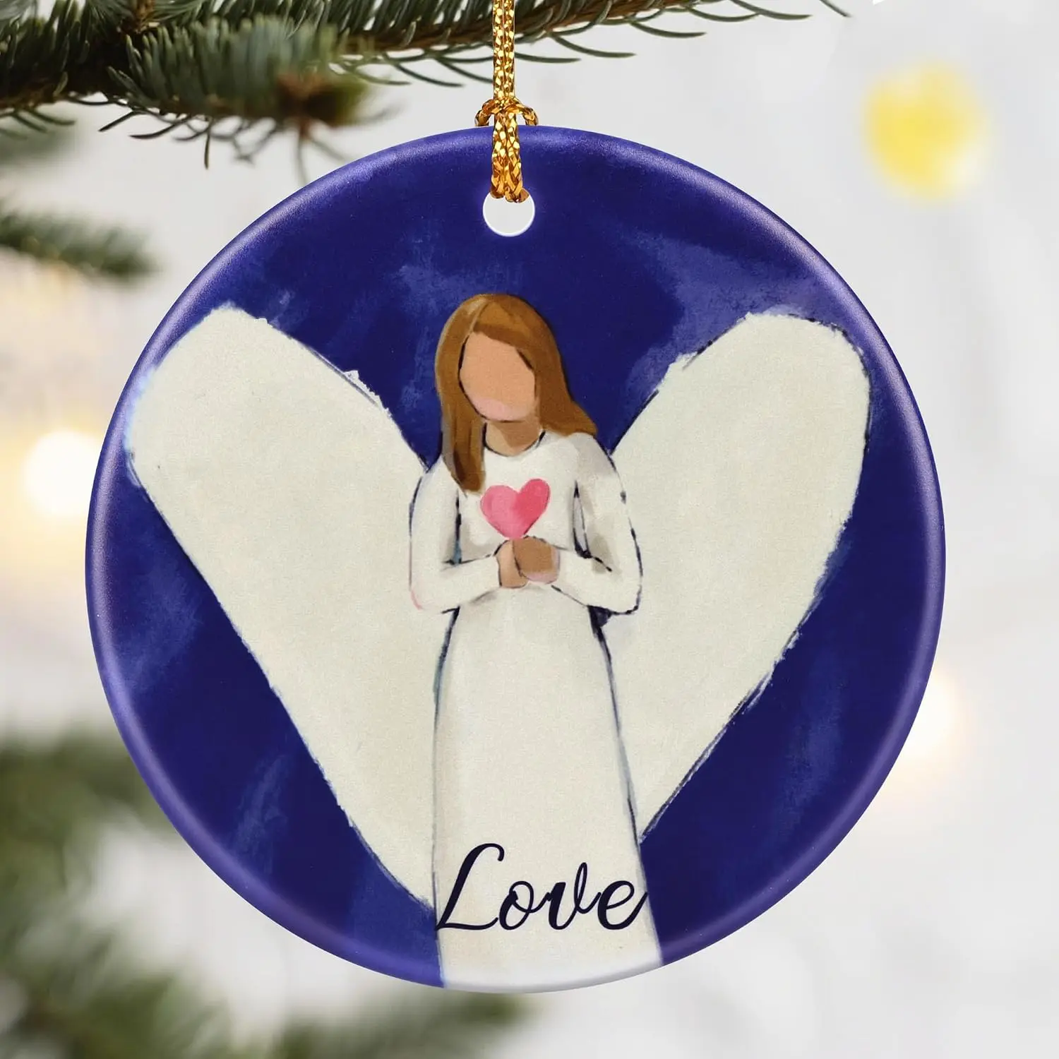 Love Angel Christmas Ornament,  2.8in Ceramic Angel Ornaments, Xmas Decor, Christmas Tree Ornaments, Xmas Decorations for Tree, Holiday Ornament, Christian Gifts, Religious  Gifts