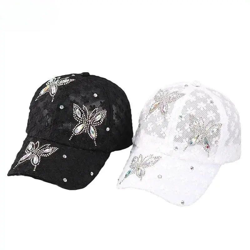 Women's Loose Ethnic Rhinestone Butterfly Baseball Cap - Adjustable Female Sun Hat for Outdoor, Casual Wear (Hair Bonnet Compatible), Adjustable Casual Hats, Unisex Outdoor Cap, Butterfly Patch Hats