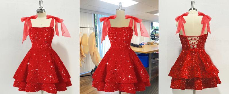 SparklySequinHomecomingDressesforTeenswithBowSpaghettiStrapShortPromDressesPrincessCocktailPartyGown SparklySequinHomecomingDressesforTeenswithBowSpaghettiStrapShortPromDressesPrincessCocktailPartyGown