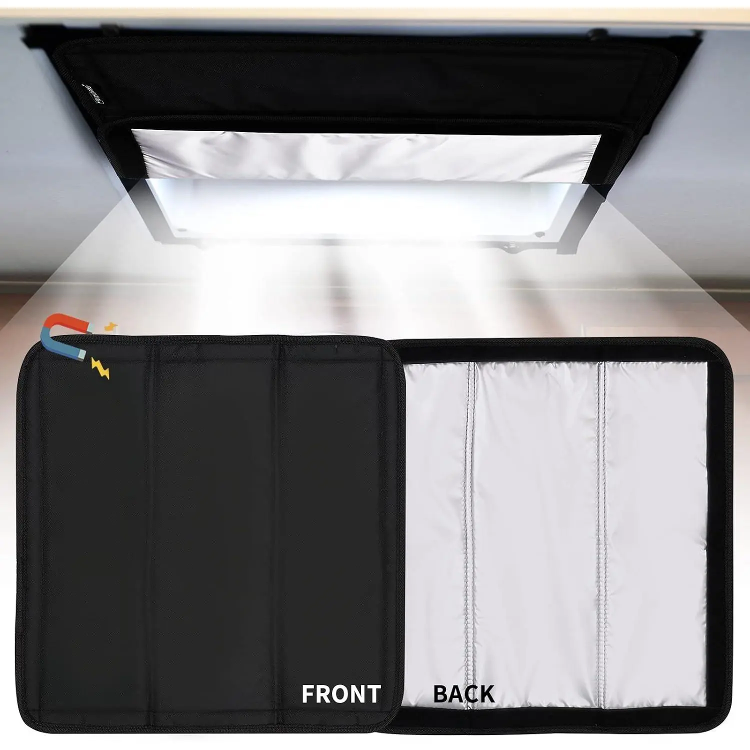 RV  Shade 16"x16", RV Vent Shade, Black | Double-Side Foldable,Reflective Blackout Cover for Inside Camper, With Storage Bag