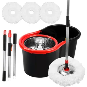 Spin Mop And Bucket Set with Wringer, 360° Rotating Mop Bucket System, Includes 3 Microfiber Mop Refill Heads And A 61-Inch Adjustable Stainless Steel Handle, Ideal for Bathroom Use, Efficient Floor Cleaning, Home Cleaning