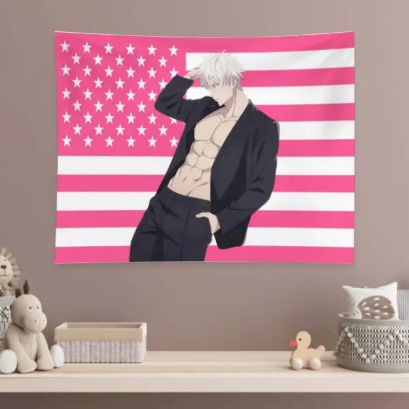 Flair Hub Gojo Satoru Pink Tapestry/Flag,unique gift Decor y2k room decor
