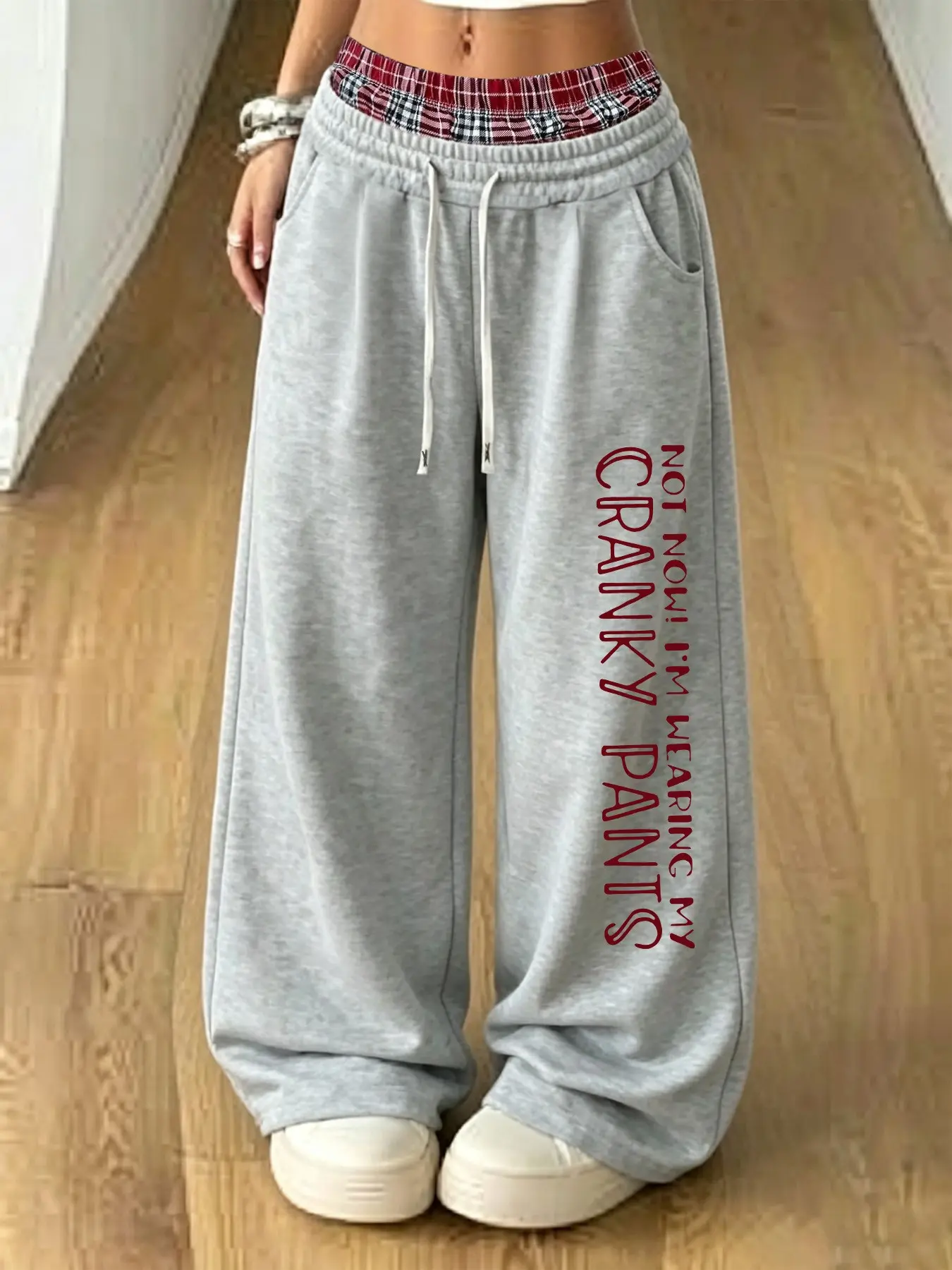 Women's High-Waisted Casual Jogger Pants, Dual-Layer Waistband, Fun Letter Print, All-Season Comfort, Trendy Back-To-School Style
