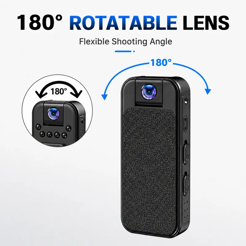 Clip On Wearable Camera Work Camcorder Rechargeable Portable Video Recorder 180 Manually Adjustable Lens Infrared Night Vision AP Hotspot Wifi Transmission File Download Via V720 App For Delivery Staff Lecture Serving Job Recording