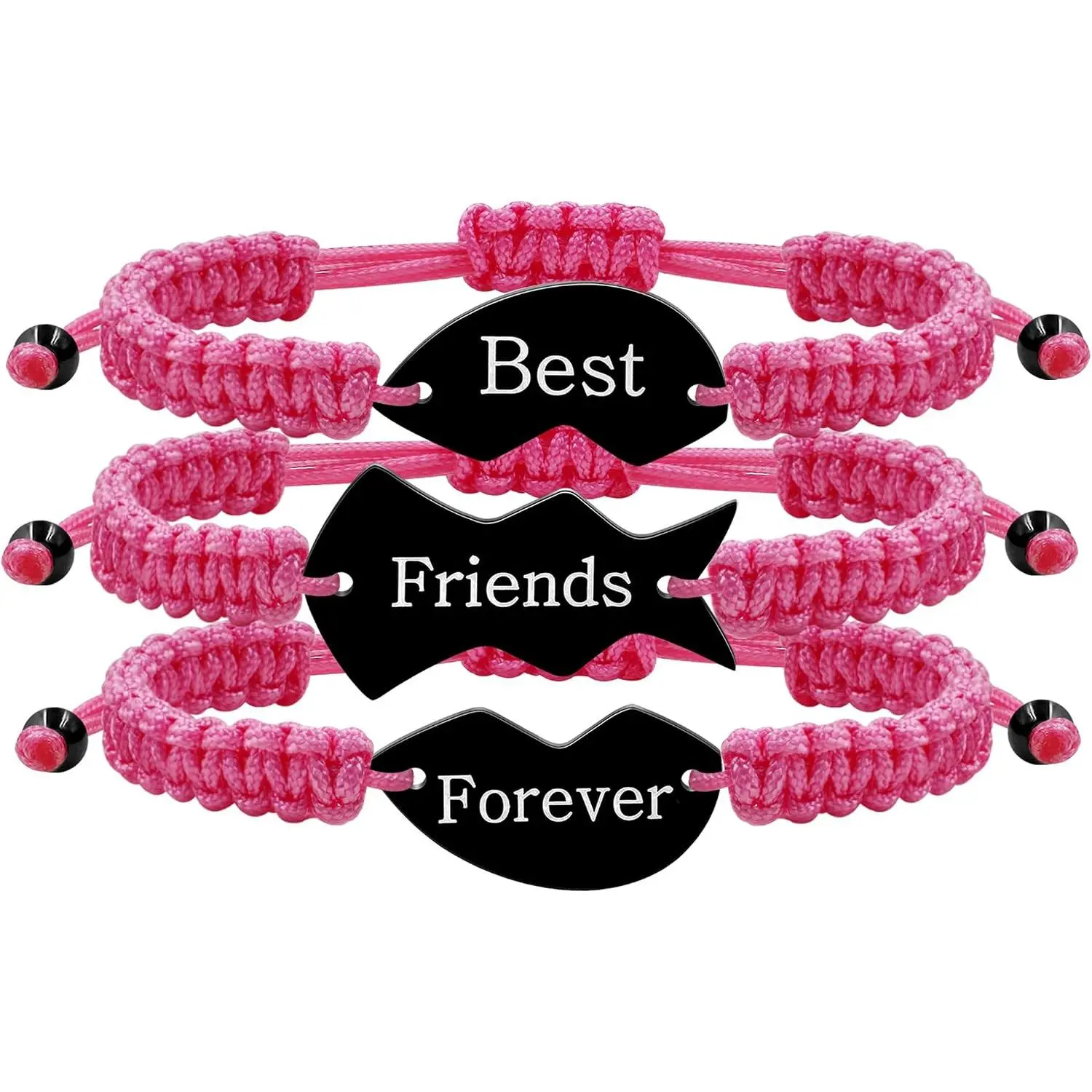3-Pack   Forever Bracelet Set - Braided Rope Heart Puzzle Charms, Engraved Matching Friendship  for BFFs Men Women