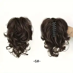 Women’s short clip-in wig, waterfall texture with slight curls, adjustable, high-volume, big waves, messy look, ponytail clip