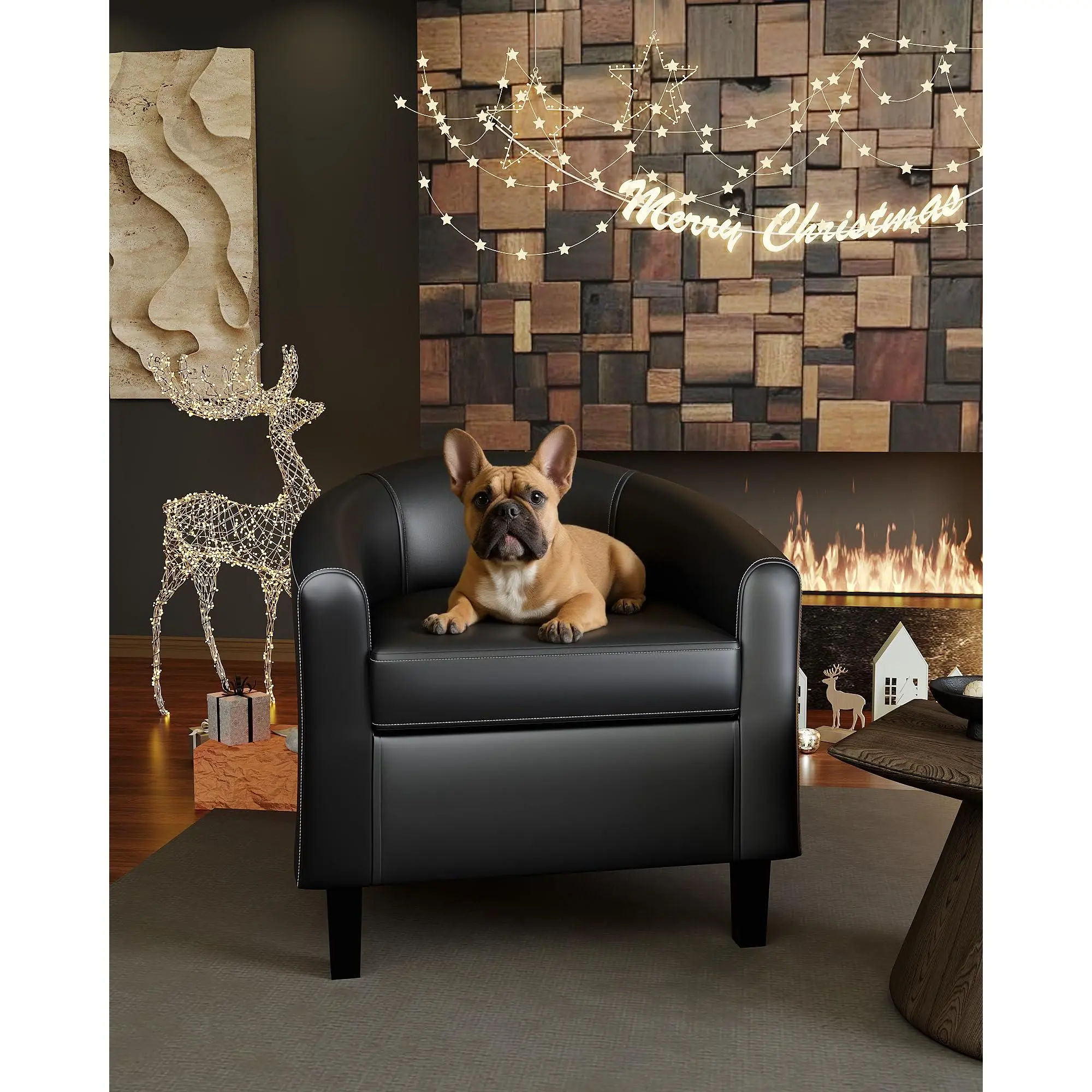 Accent Barrel Chairs – Faux Leather Upholstered Club Armchairs with Soft Padded Seat for Bedroom, Living Room, Reading & Waiting Room