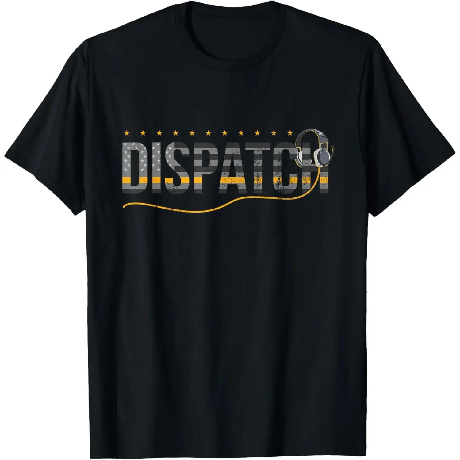 Thin Yellow Line Dispatcher T-Shirt, Unisex Retro First Responder Graphic Prints, Casual Cotton Short Sleeve Round Neck Statement Top, Shortsleeve, Tops, Apparel, Fabric