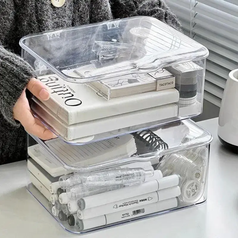 Transparent Rectangular Plastic Acrylic Organizer - Clamshell Design, 23.7x19x10cm Decorative Storage Box for Home Office Essentials & Multi-Purpose Stationery